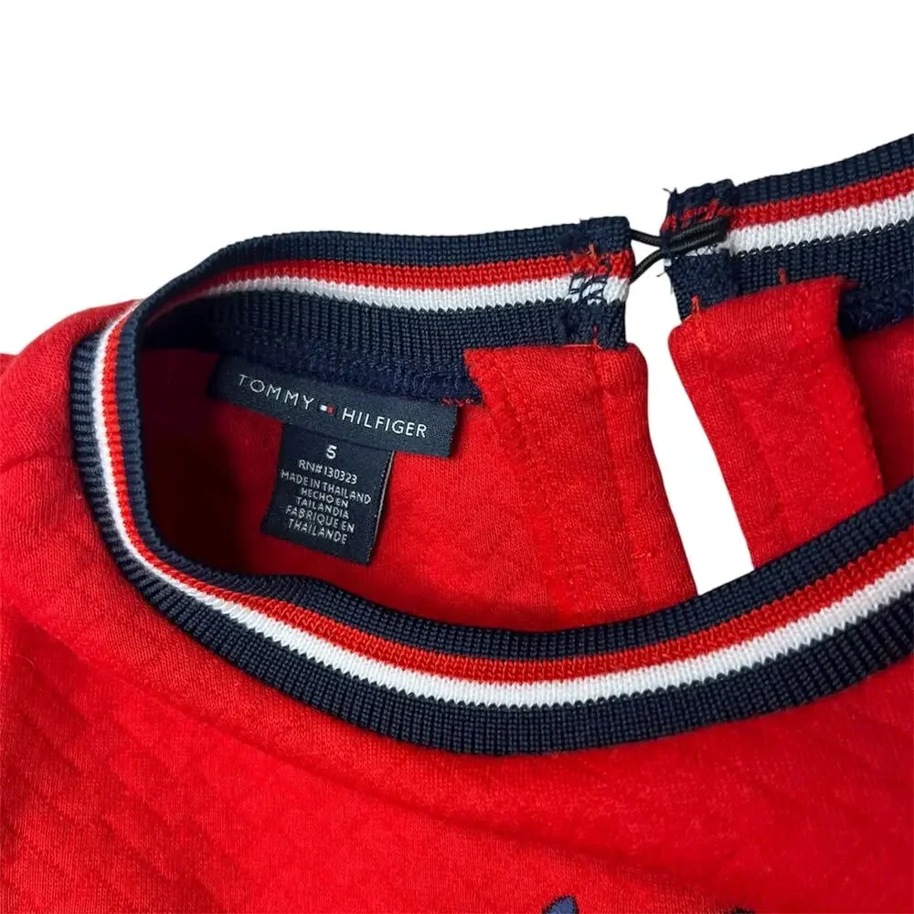 Tommy Hilfiger Red Long Sleeve Fit & Flare Sweater Dress Heart Logo Size 5 Girls